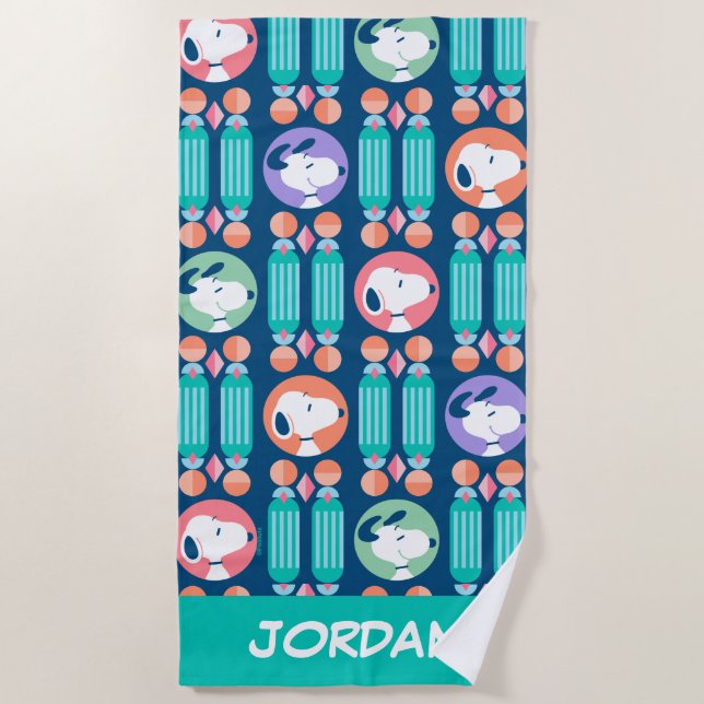 Serviette De Plage cacahuètes | Snoopy Dark Blue | Ajouter Votre Nom (Devant)
