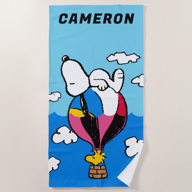Serviette De Plage cacahuètes | Snoopy & Woodstock Hot Air Balloon (Devant)