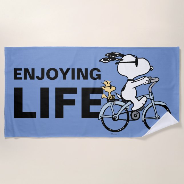 Serviette De Plage cacahuètes | Vélo Snoopy & Woodstock (Devant)