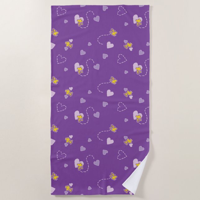 Serviette De Plage cacahuètes | Woodstock Motif de coeur pourpre (Devant)