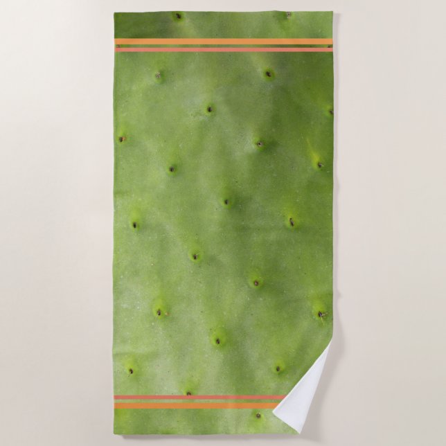 Serviette De Plage Cactus vert tropical avec les rayures faites sur (Devant)