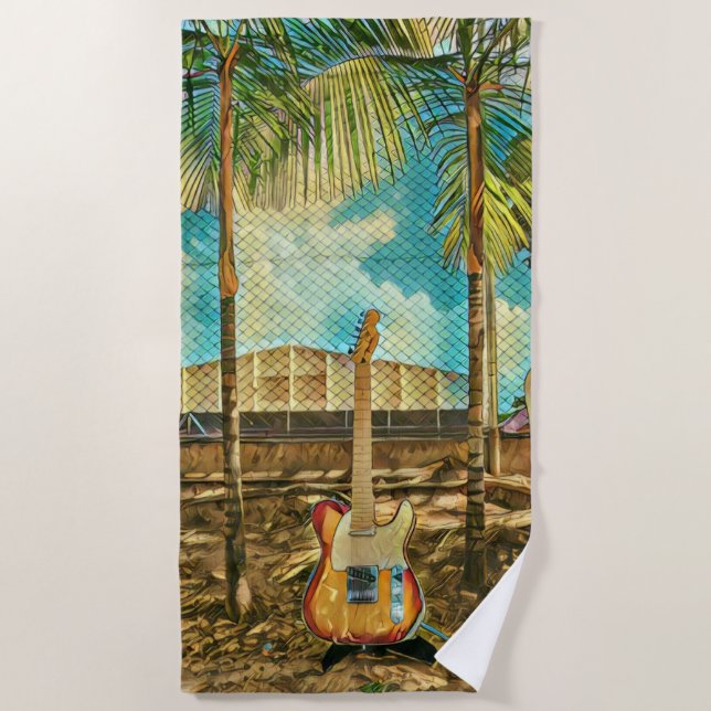 Serviette De Plage cadeau amant guitare rétro (Devant)