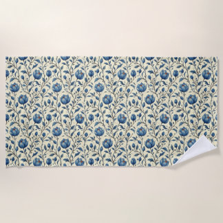 Serviette De Plage Cadeau d'anniversaire | Fleur et feuille bleues in