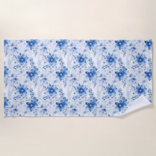 Serviette De Plage Cadeau d'anniversaire Floral aux fleurs bleues e