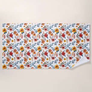 Serviette De Plage Cadeau d'anniversaire Floral Vibrant En Aquarell