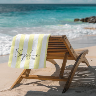 Serviette De Plage Cadeau de Demoiselle d'Honneur Mariée Rayure Jaune