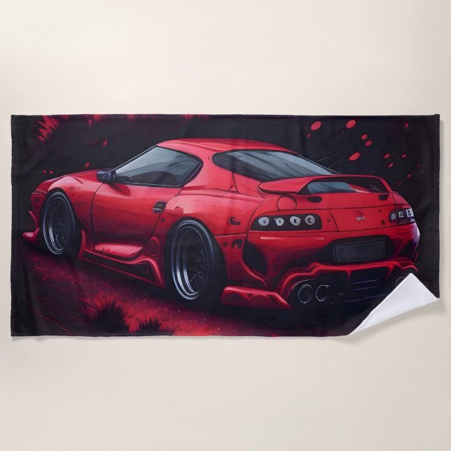 Serviette De Plage Cadeau de voiture Supra japonais rouge pour lui (Devant)
