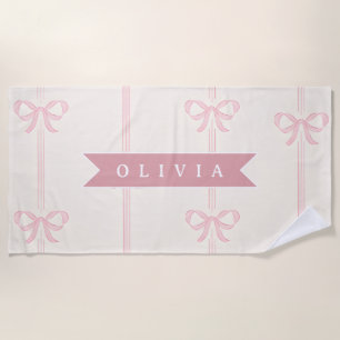 Serviette De Plage Cadeau Personnalisé Nœud Rose Élégant Coquette