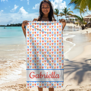 Serviette De Plage Cadeau Personnalisé Nom Chic Fête à la Piscine Pla