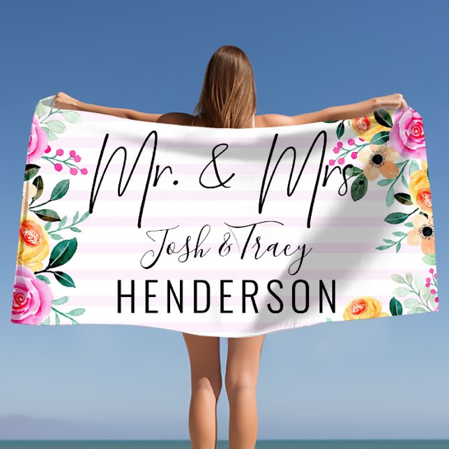 Serviette De Plage Cadeau pour les jeunes mariés, Cadeau pour les cou (Newlyweds gift, Couples gift, Mr. & Mrs. Custom Beach Towel)