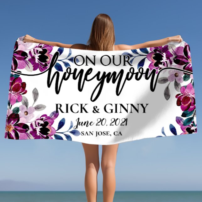Serviette De Plage Cadeaux de lune de miel de mariage - Fleurs person (Wedding Honeymoon Gifts - Personalized Floral Beach Towel)