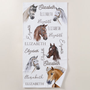 Serviette De Plage Cadeaux équestres pour filles nom personnalisé