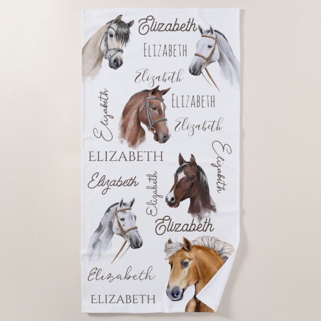 Serviette De Plage Cadeaux équestres pour filles nom personnalisé (Devant)