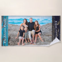 Cadre de photo de famille en bois bleu rustique