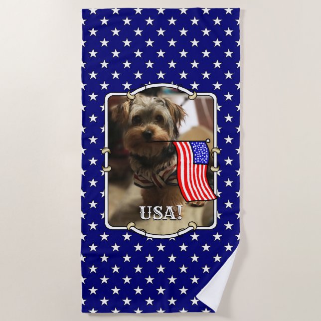 Serviette De Plage Cadre photo personnalisé USA American Flag Patriot (Devant)