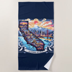 Serviette De Plage California Map Vector Art