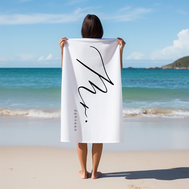 Serviette De Plage Calligraphie moderne M. Hubby Lune de miel (Créateur téléchargé)