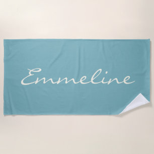 Serviette De Plage Calligraphie moderne minimaliste Nom bleu Turquois
