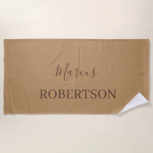 Serviette De Plage Calligraphie monogramme marron minimaliste profess