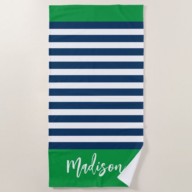 Serviette De Plage Calligraphie verte de la marine de triage nautique (Devant)