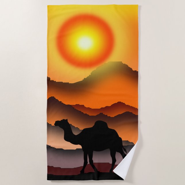 Serviette De Plage Camel Silhouette dans le désert Sunset Beach Servi (Devant)