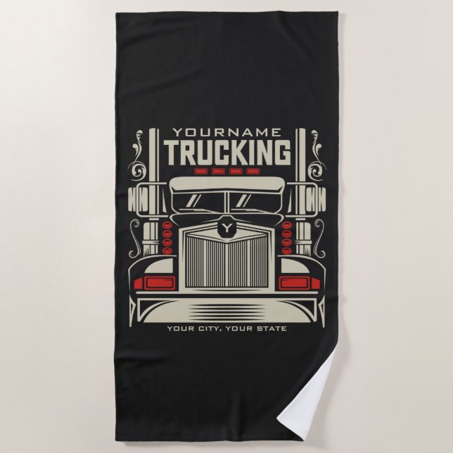 Serviette De Plage Camion personnalisé 18 Routeur BIG RIG Trucker  (Devant)