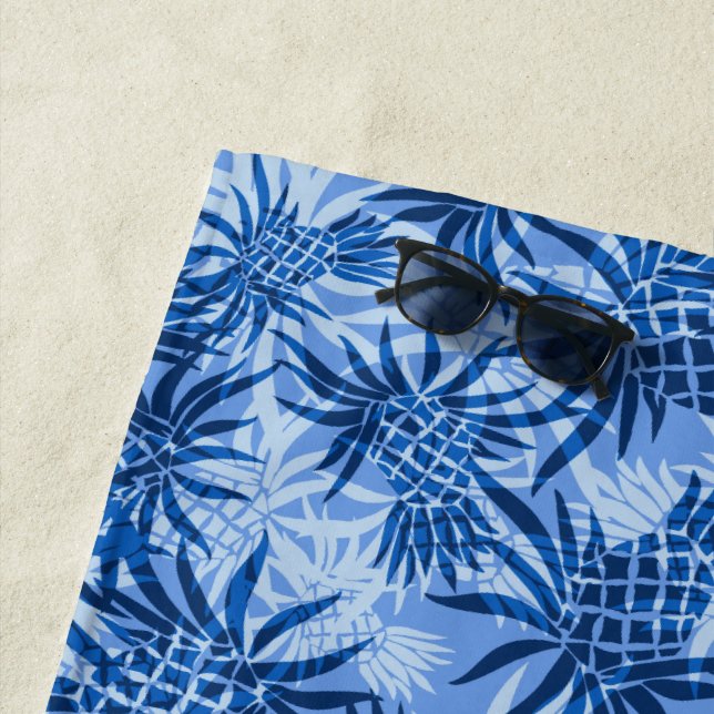 Serviette De Plage Camo d'ananas Hawaiian Tropical - Bleu Océan (En situation)