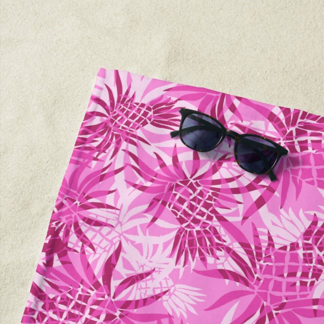 Serviette De Plage Camo d'ananas Tropical hawaïen - rose (En situation)