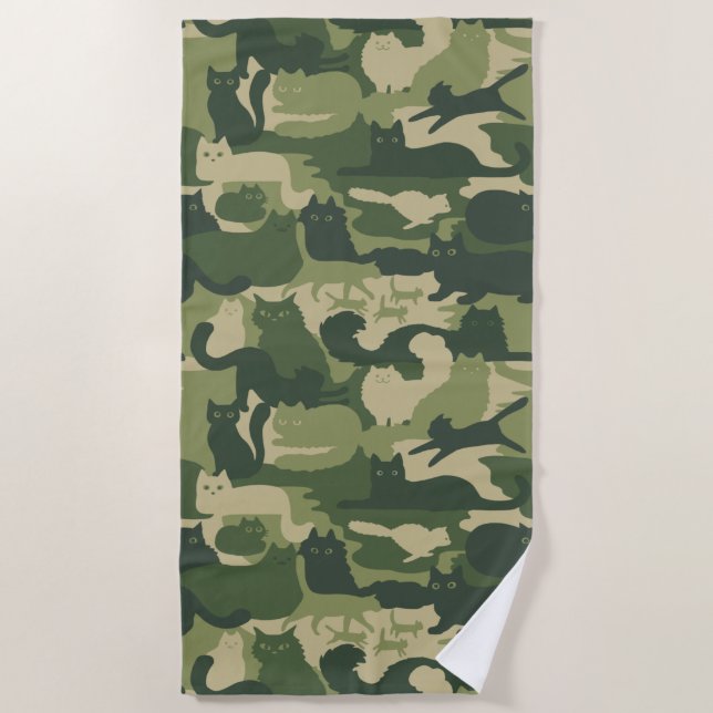 Serviette De Plage Camouflage Chats Motif Armée Green Kitty Chats Cam (Devant)