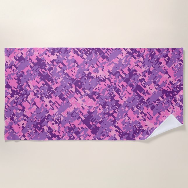 Serviette De Plage Camouflage numérique rose vif sur une (Devant)