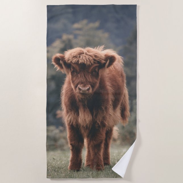 Serviette De Plage Campagne d'herbe d'automne de la vache de haute-te (Devant)