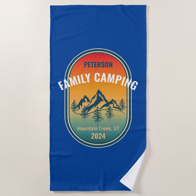 Serviette De Plage Camping familial sur mesure Vintage Sunset Adventu (Devant)
