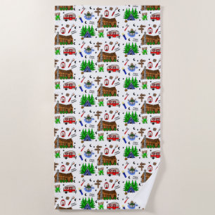 Serviette De Plage Camping personnalisé Thème Happy Camper