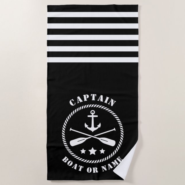 Serviette De Plage Capitaine Bateau ou nom Ancre nautique et aviron n (Devant)