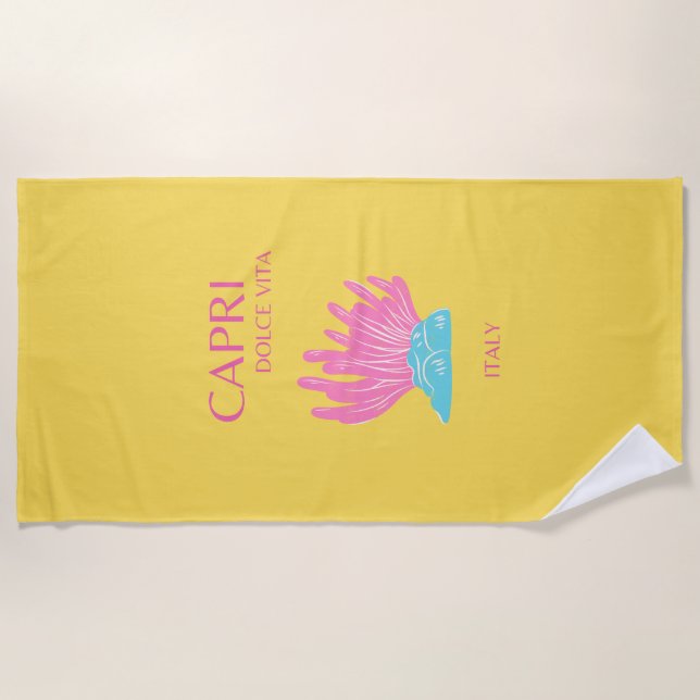 Serviette De Plage Capri Dolce Vita, Art Voyage, Jaune (Devant)
