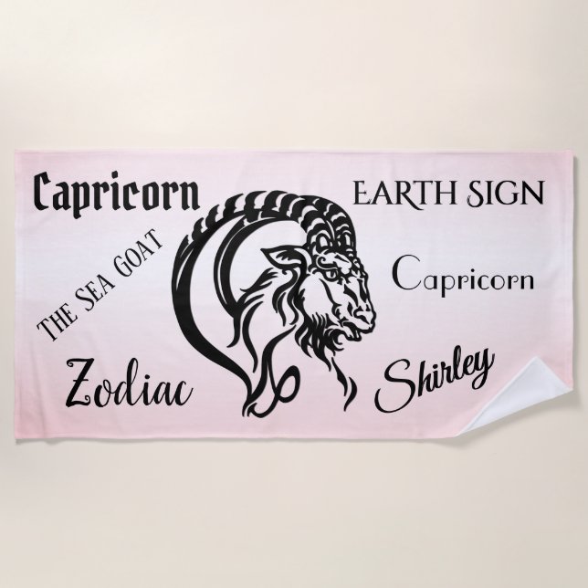 Serviette De Plage Capricorne personnel rose Zodiac (Devant)