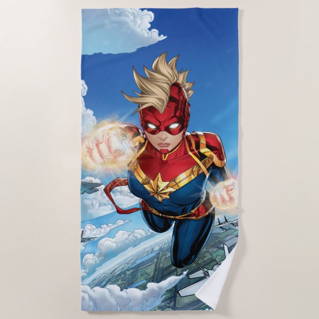Serviette De Plage Captain Marvel volant avec des jets (Devant)