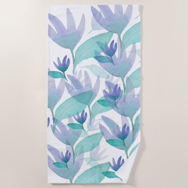 Serviette De Plage Caraibes bleu vert Aquarelle Fleurs d'émerveilleme (Devant)