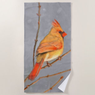 Serviette De Plage Cardinal sur la peinture de branche - Art original