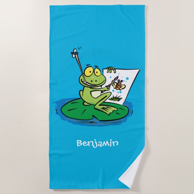 Serviette De Plage Caricature amusante de grenouille verte (Devant)