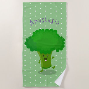 Serviette De Plage Caricature de brocoli dansant Cute kawaii
