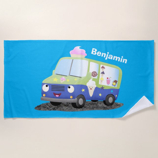 Serviette De Plage Caricature de camion de glace joli (Devant)