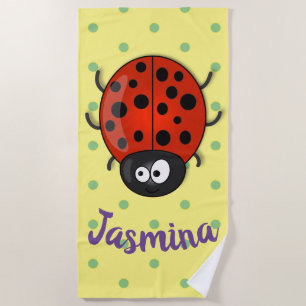Serviette De Plage Caricature de coccinelle rouge joyeux