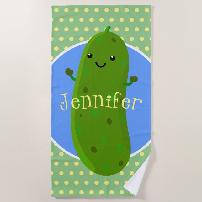 Serviette De Plage Caricature de concombre vert mou (Devant)