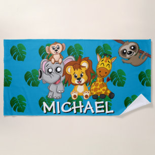 Serviette De Plage Caricature de Cute Animaux Safari Nom de la jungle