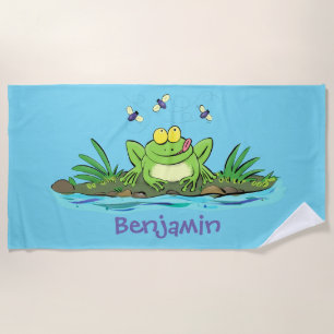 Serviette De Plage Caricature de grenouille vert mignon
