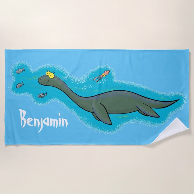 Serviette De Plage Caricature de plesiosaure, monstre marin mignon et (Devant)