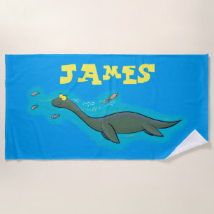 Serviette De Plage Caricature de plesiosaure, monstre marin mignon et