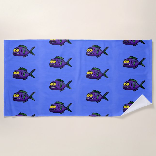 Serviette De Plage Caricature de poisson de Piranha (Devant)