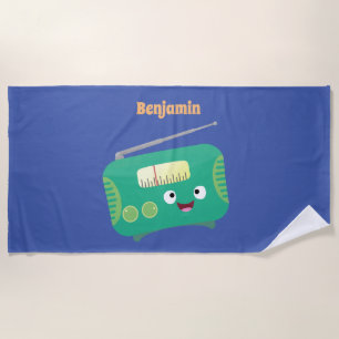 Serviette De Plage Caricature de radio rétro amusante